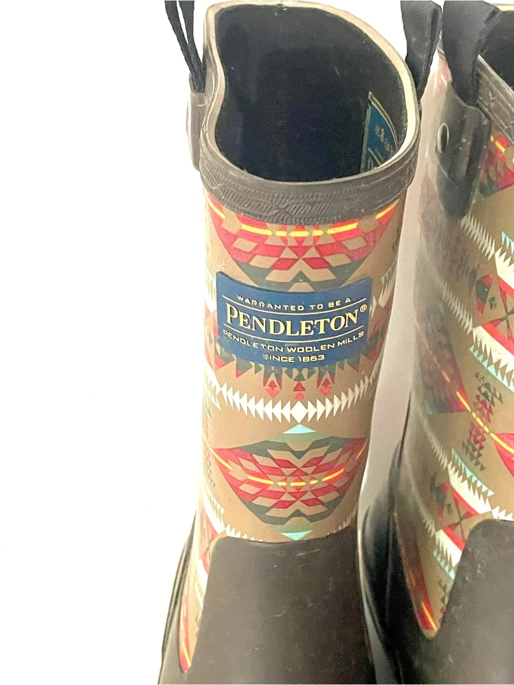 Pendleton Olive Rubber Rain Boots with Aztec Print Shaft Size 8